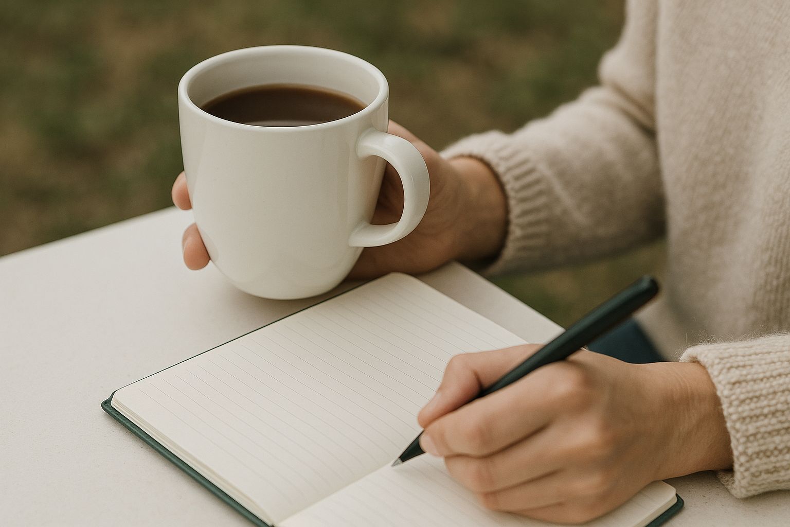 A journal and warm cup of tea